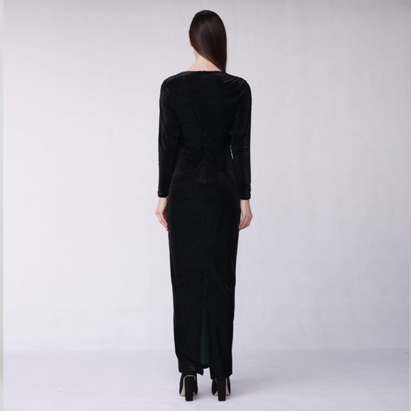 Long Sleeve Velvet V-Neck Maxi Dress - Picture 2 of 5